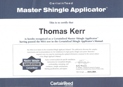 CertainTeed Certificate for Thomas Kerr